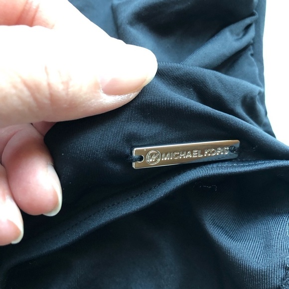 Michael Michael Kors High Neck Shirred Cross Front Black One Piece Swim Size 4 - Picture 10 of 14